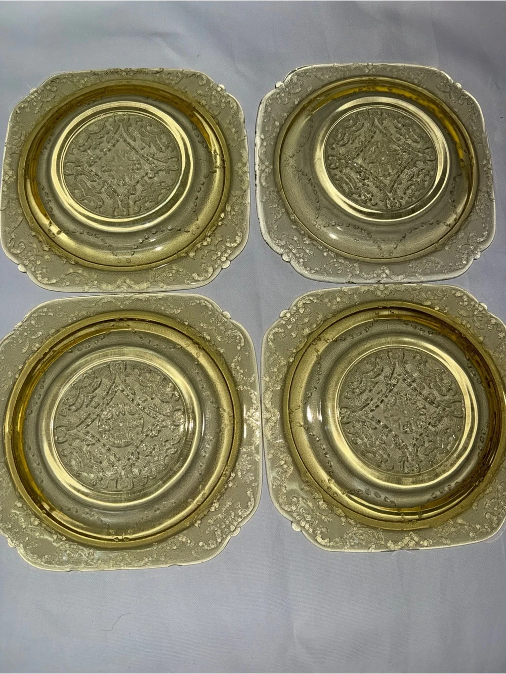 Vintage Amber Depression Glass Salad Dessert Plates Set of 4
